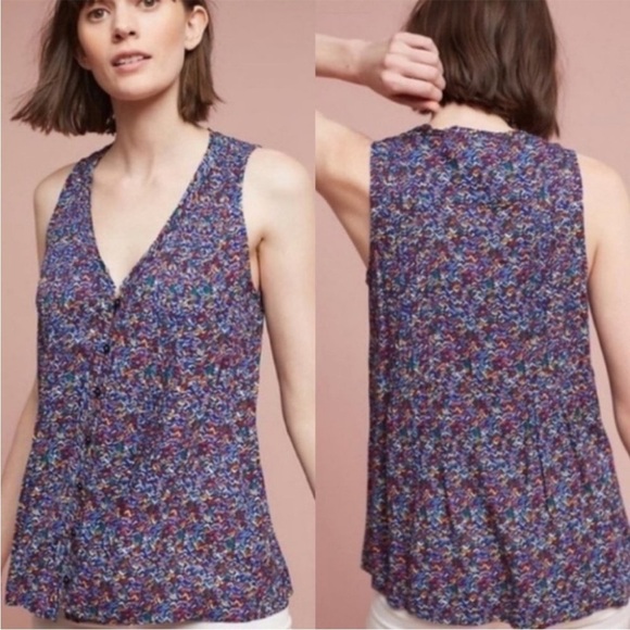 Anthropology Maeve-M-multicolored, V-neck, sleeveless, button down, top/blouse. - Picture 1 of 13